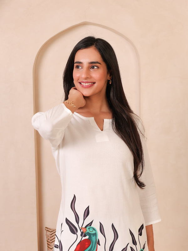 Casual Printed V-Neck Tunic with Trousers
