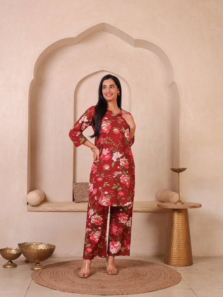 Floral Printed Top With Palazzo Co-Ords