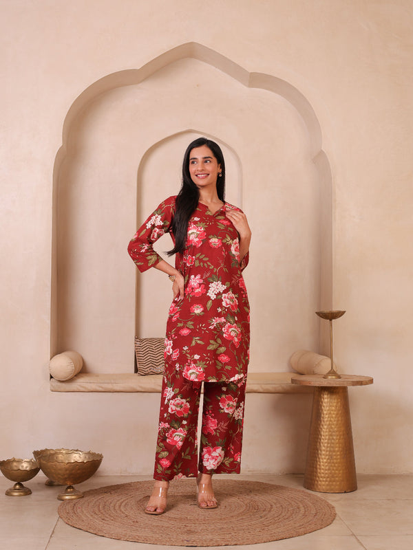 Floral Printed Top With Palazzo Co-Ords