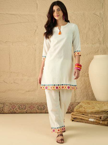 Cotton Embroidered Top With Palazzo