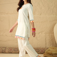 Cotton Embroidered Top With Palazzo