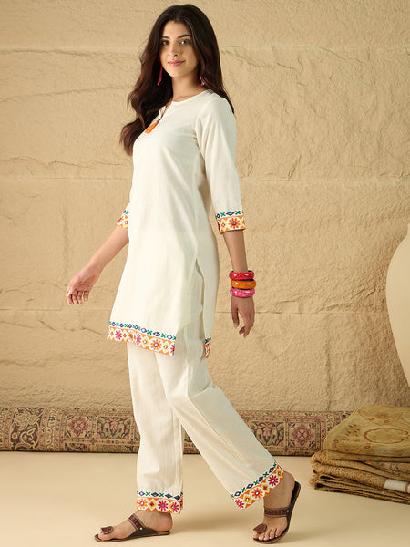 Cotton Embroidered Top With Palazzo