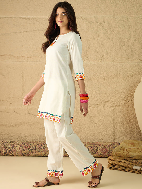 Cotton Embroidered Top With Palazzo