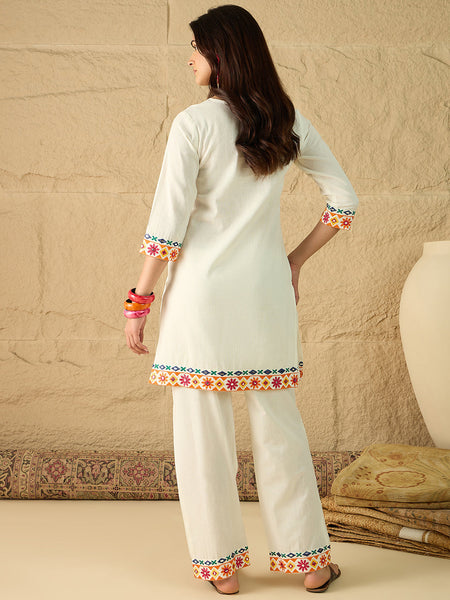 Cotton Embroidered Top With Palazzo