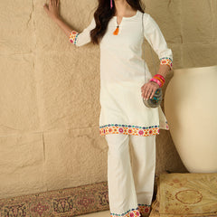 Cotton Embroidered Top With Palazzo