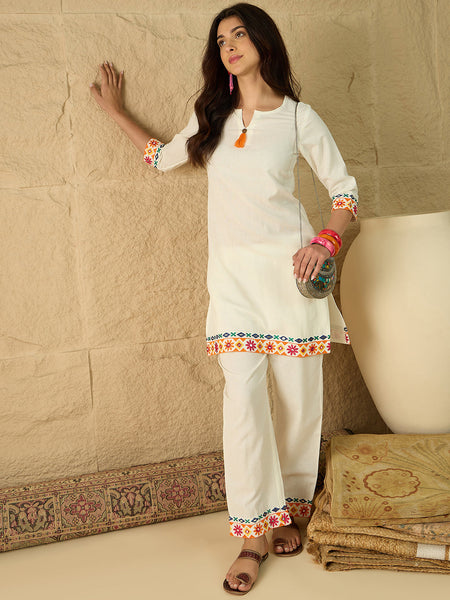 Cotton Embroidered Top With Palazzo