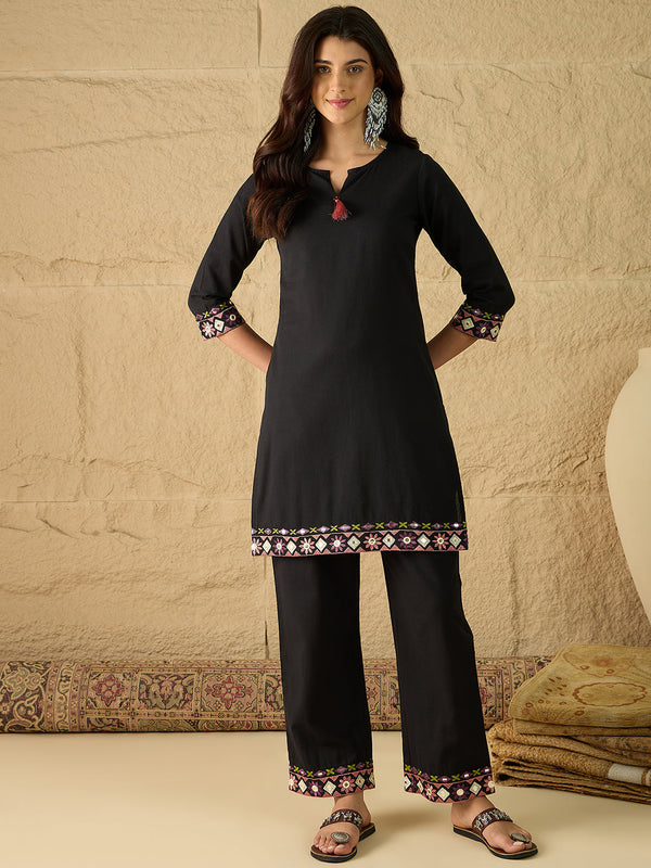 Cotton Embroidered Top With Palazzo