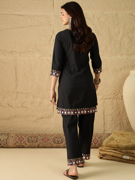 Cotton Embroidered Top With Palazzo