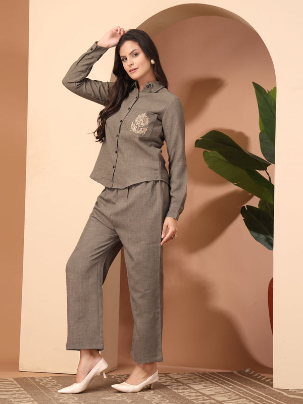 Embroidered Shirt with Trousers