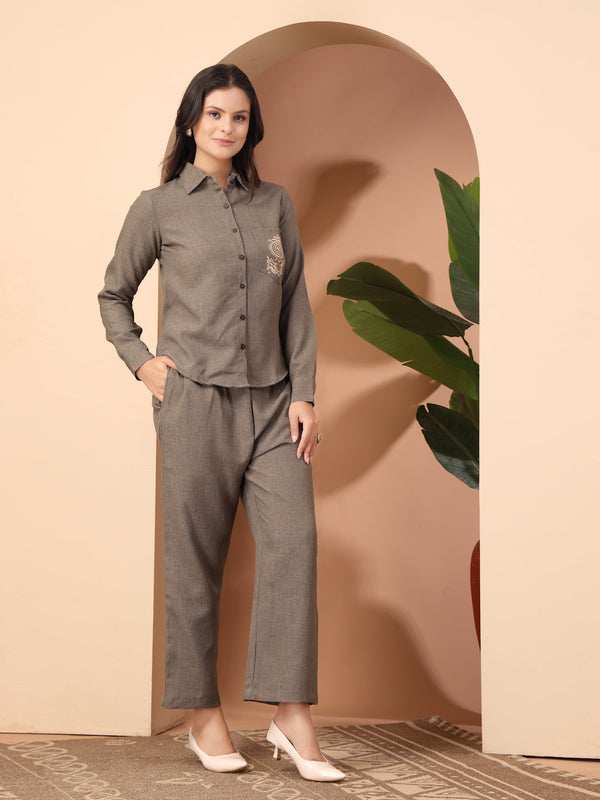 Embroidered Shirt with Trousers