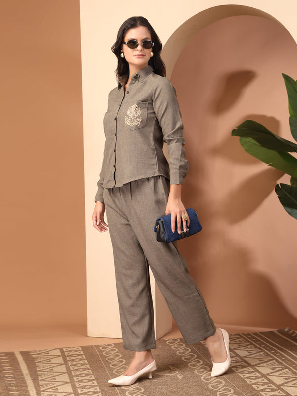 Embroidered Shirt with Trousers