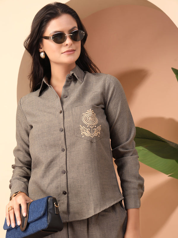 Embroidered Shirt with Trousers