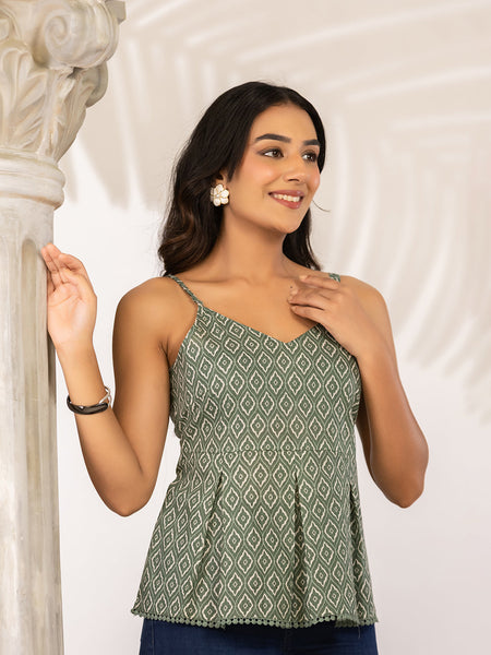Women Ethnic Motifs Printed Cotton Peplum Top