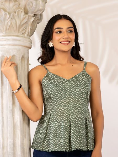 Women Ethnic Motifs Printed Cotton Peplum Top