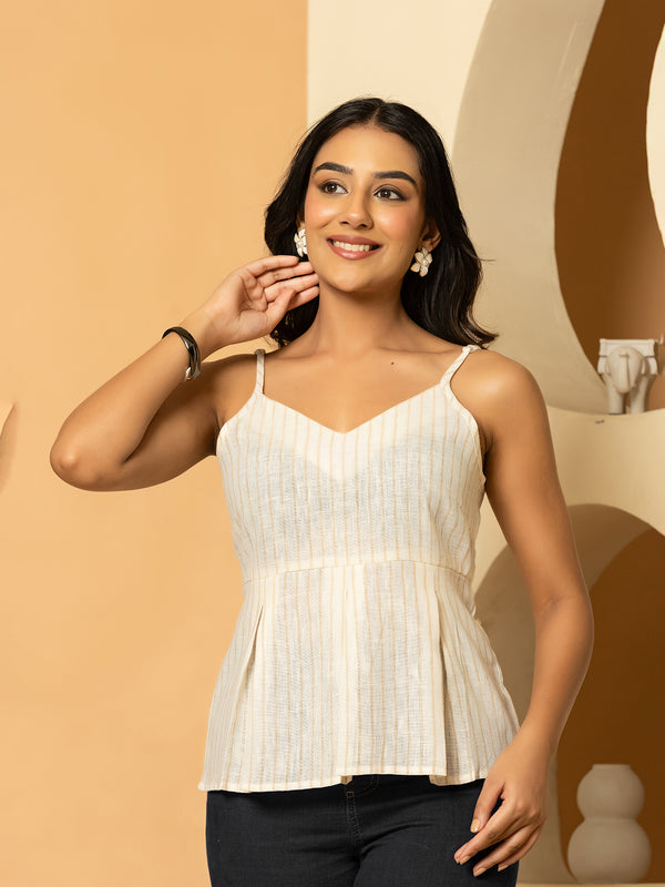 Vertical Striped Khadi Peplum Top