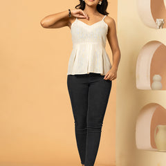 Vertical Striped Khadi Peplum Top