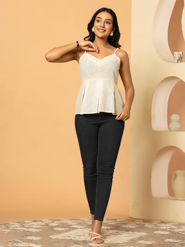 Vertical Striped Khadi Peplum Top