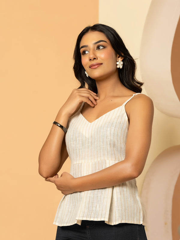 Vertical Striped Khadi Peplum Top