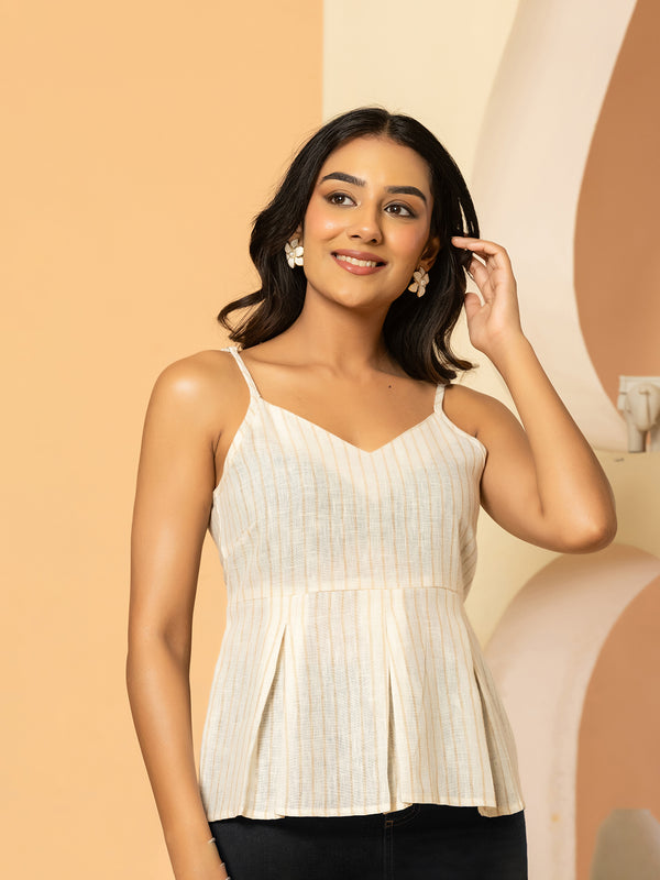 Vertical Striped Khadi Peplum Top