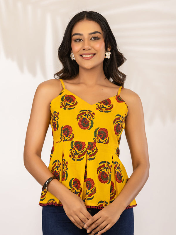Women Floral Printed Pure Cotton Peplum Top