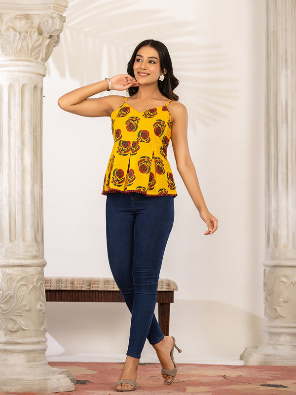 Women Floral Printed Pure Cotton Peplum Top