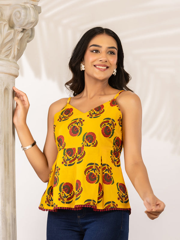 Women Floral Printed Pure Cotton Peplum Top