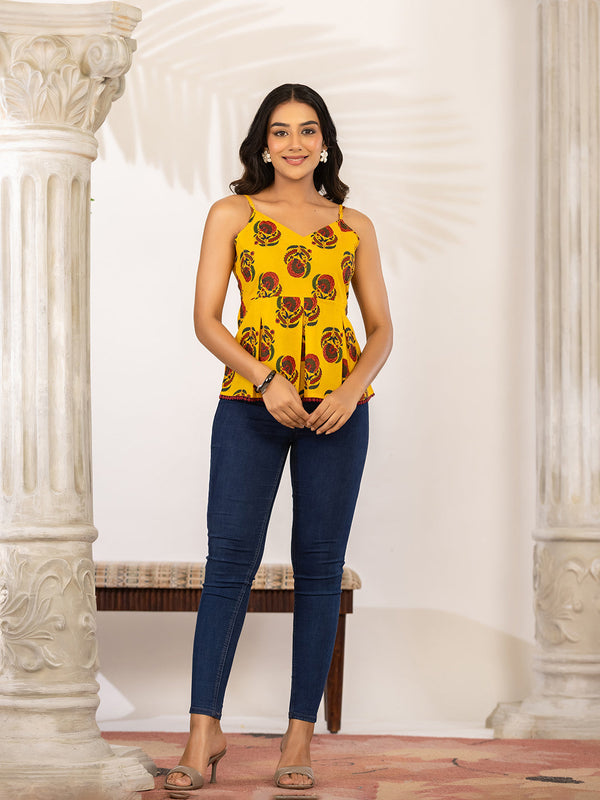 Women Floral Printed Pure Cotton Peplum Top