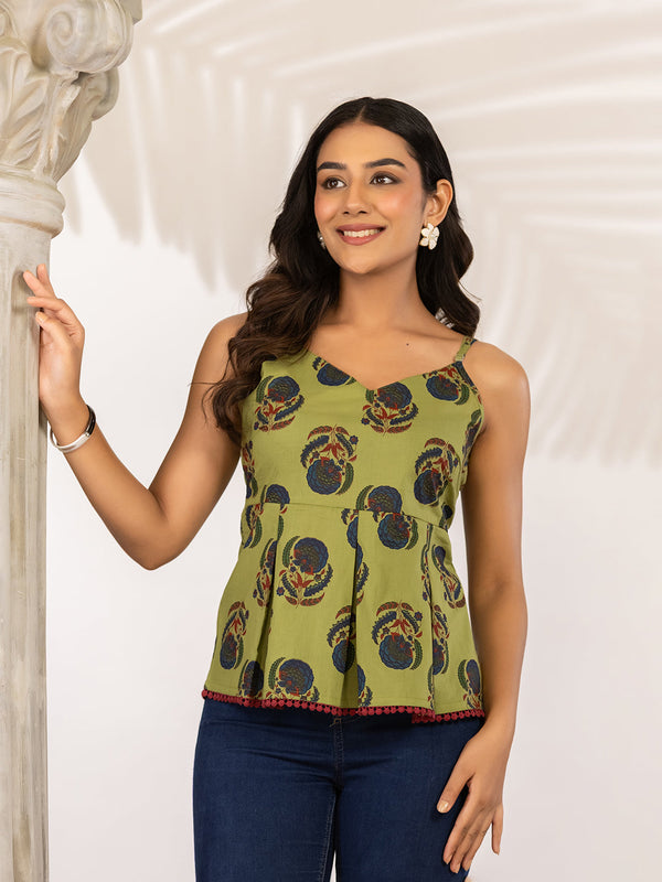 Women Floral Printed Pure Cotton Peplum Top
