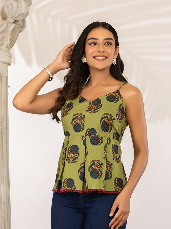 Women Floral Printed Pure Cotton Peplum Top