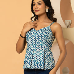Geometric Printed Pure Cotton Peplum Top