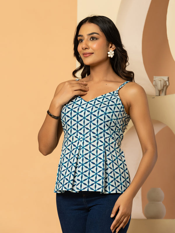 Geometric Printed Pure Cotton Peplum Top