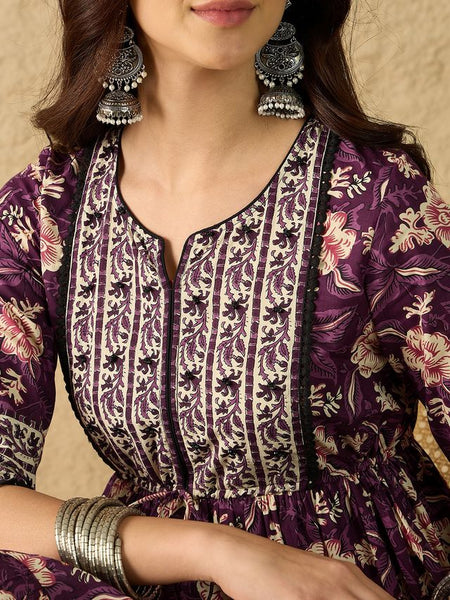 Women Floral Print Pure Cotton Fit and Flare Dress