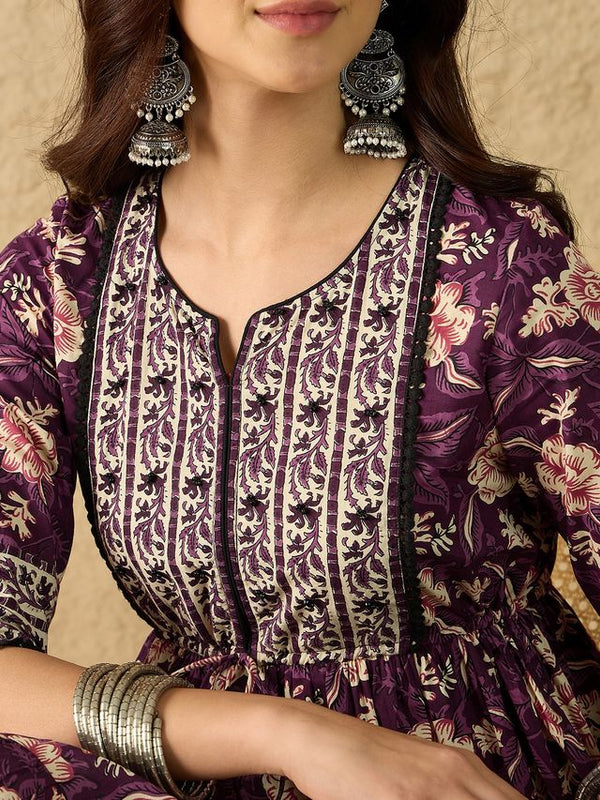 Women Floral Print Pure Cotton Fit and Flare Dress