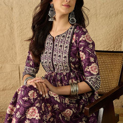 Women Floral Print Pure Cotton Fit and Flare Dress