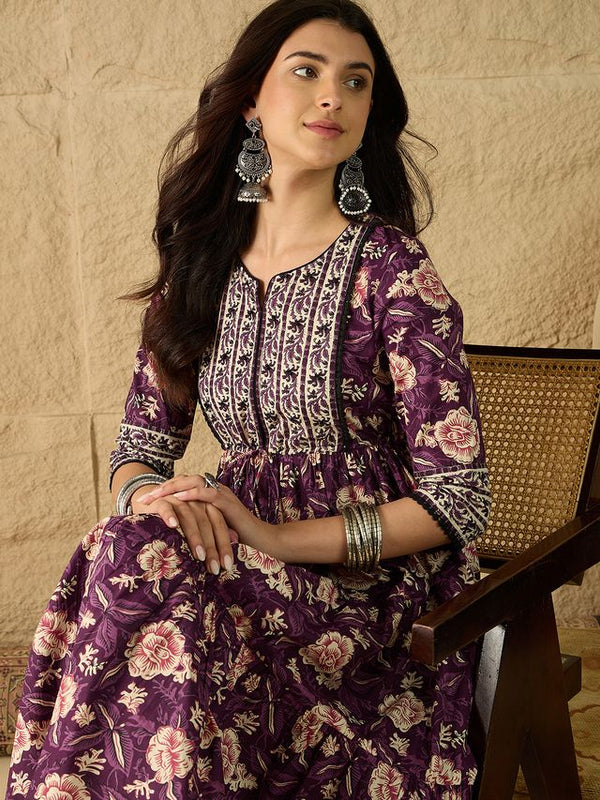 Women Floral Print Pure Cotton Fit and Flare Dress