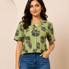 Floral Printed Cotton Shirt Style Top