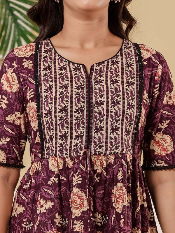Floral Printed V-Neck Pure Cotton Fit & Flare Dress