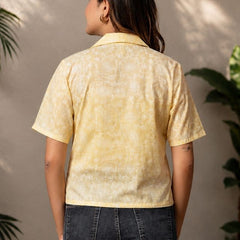 Printed Cotton Lurex Shirt Style Crop Top