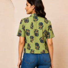 Floral Printed Cotton Shirt Style Top