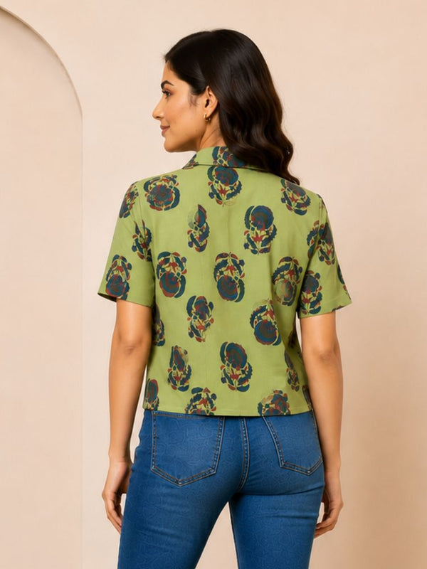 Floral Printed Cotton Shirt Style Top