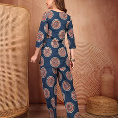 Geometric Printed Pure Cotton Co-Ord Set - Blue