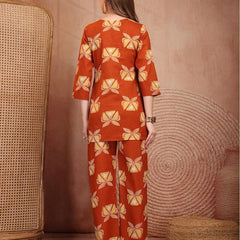 Geometric Printed Pure Cotton Co-Ord Set - Rust