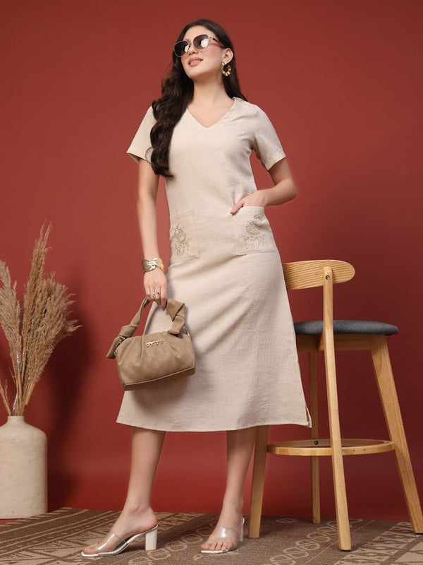 Embroidered Jacquard A-Line Midi Dress