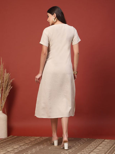 Embroidered Jacquard A-Line Midi Dress