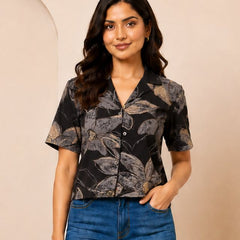 Floral Print Cotton Shirt Style Top