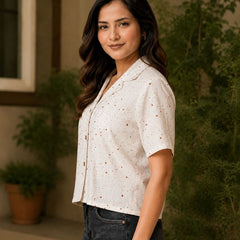 Printed Cotton Shirt Style Crop Top