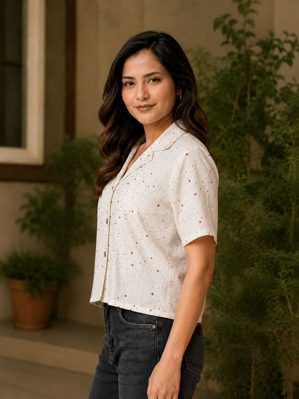 Printed Cotton Shirt Style Crop Top