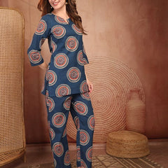 Geometric Printed Pure Cotton Co-Ord Set - Blue