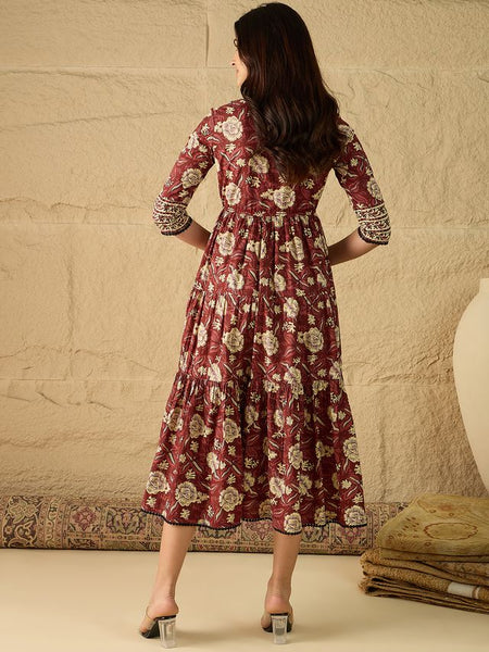 Women Floral Print Pure Cotton Fit and Flare Dress