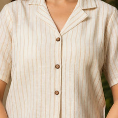 Vertical Striped Shirt Style Crop Top